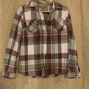 Natural Reflections Burgundy and Green Plaid Shirt